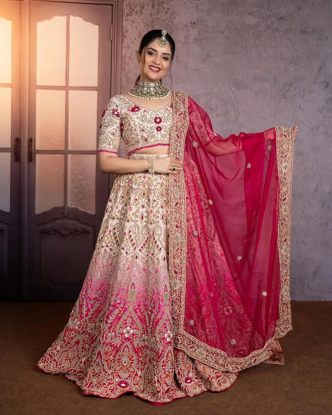 ETV Actress Sreemukhi in Pink Lehenga Choli